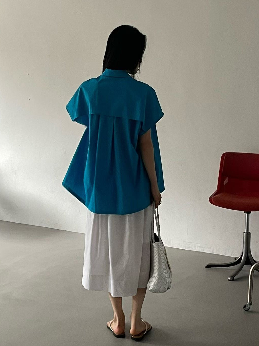 後Flap恤衫/彩藍