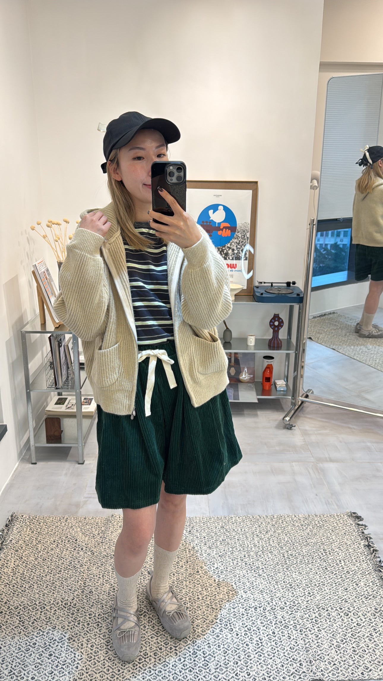 燈心絨短褲/綠