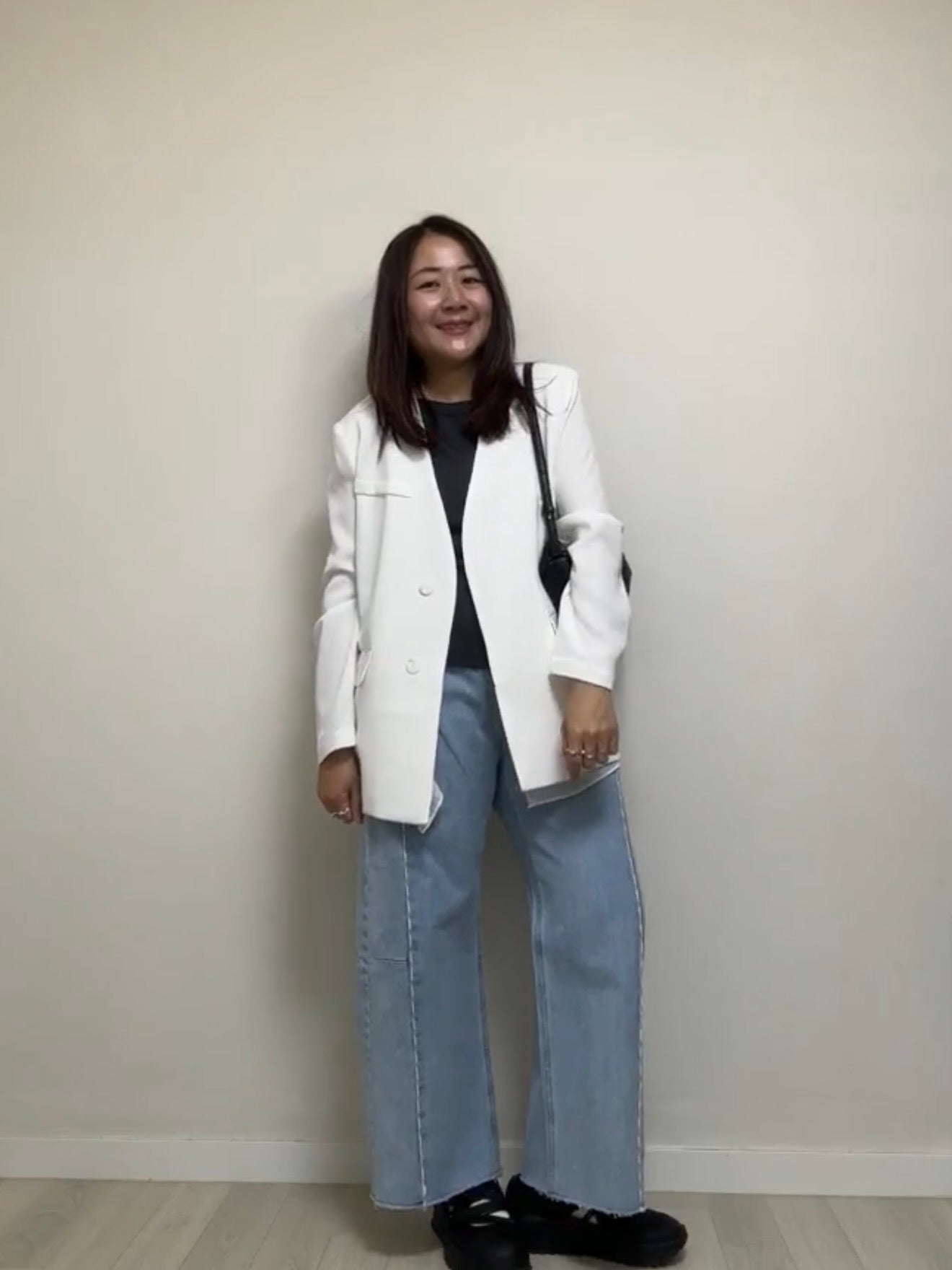 紗腳V領西裝褸/白