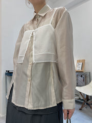 開叉輕透恤衫/杏