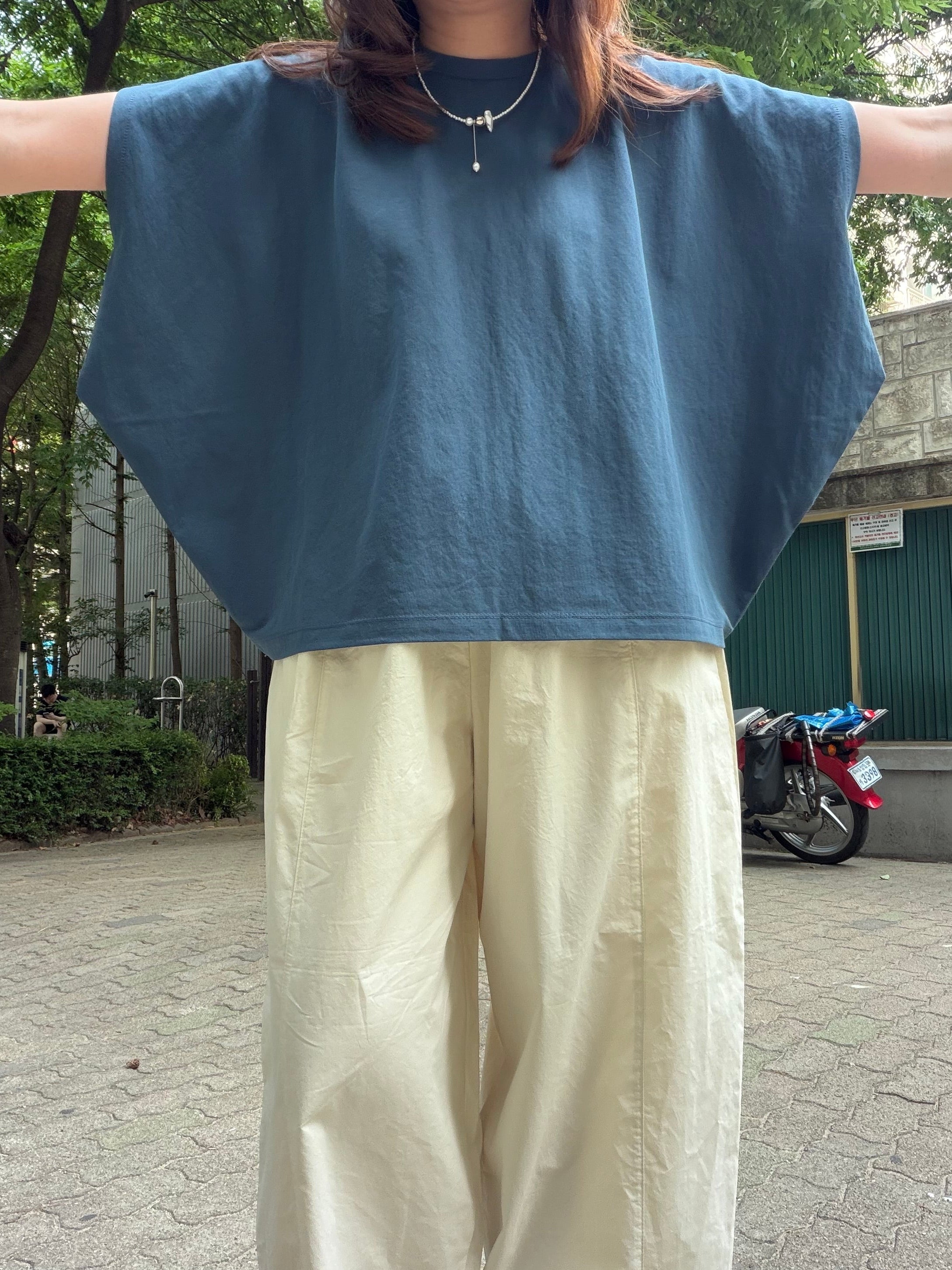 蝙蝠袖T-shirt/藍
