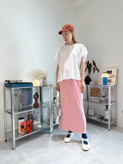 (訂貨：15工作天)摺褶併布T-shirt/白