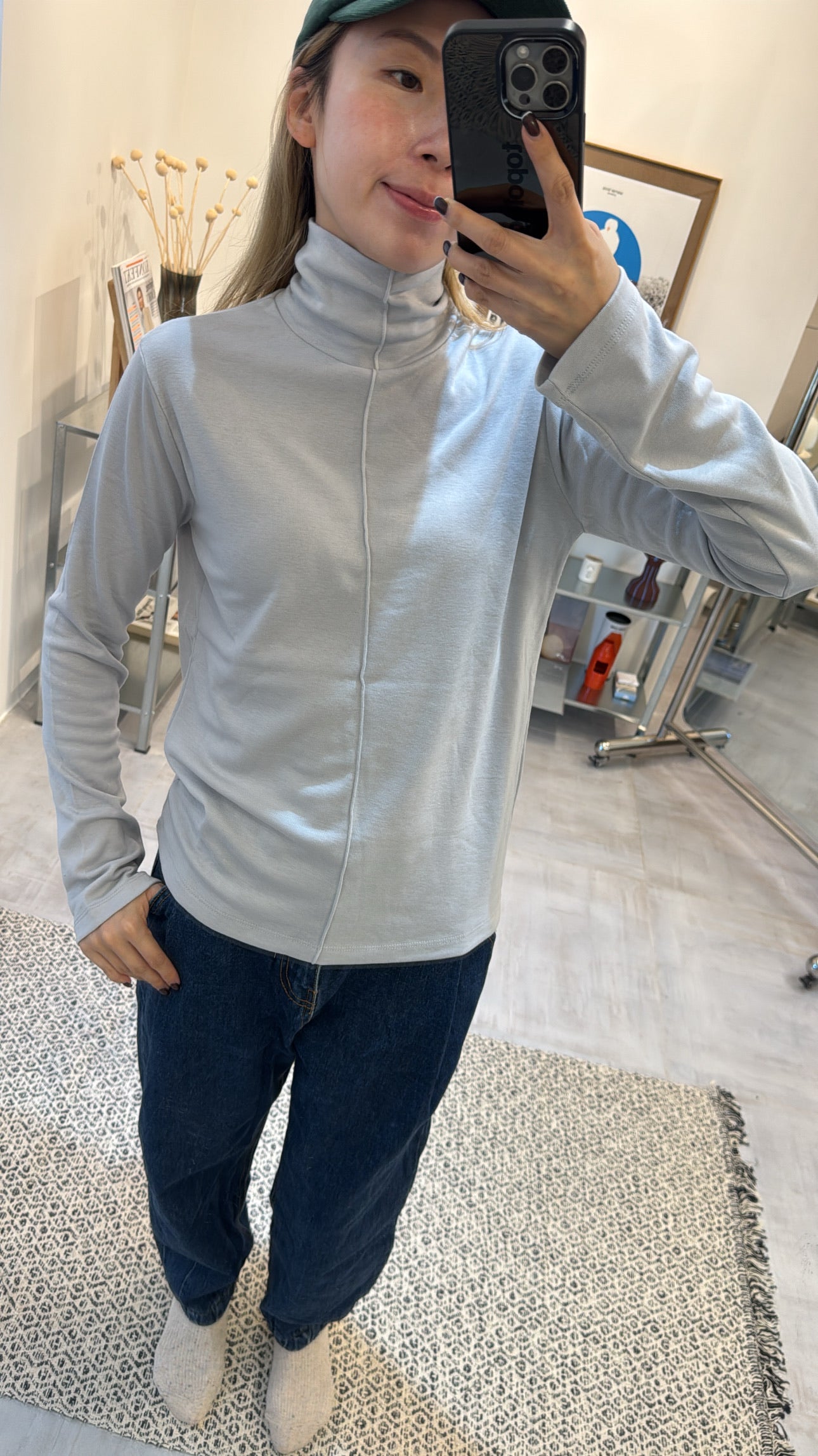 中間駁線樽領T-shirt/淺灰