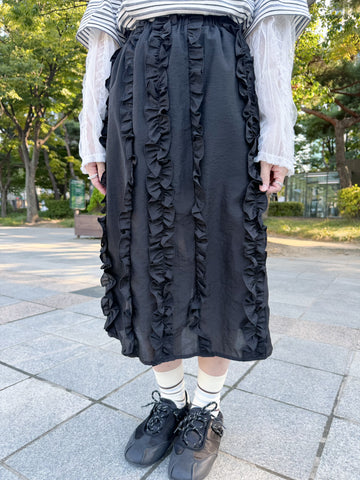 Ruffle直身裙/黑