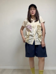 撞色口袋Ruffle恤衫/淺黃