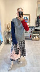 兩袖併色小企領T-shirt/灰