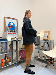 燈心絨領牛仔褸/黑