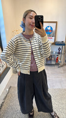 雙色間條cardigan/白+灰