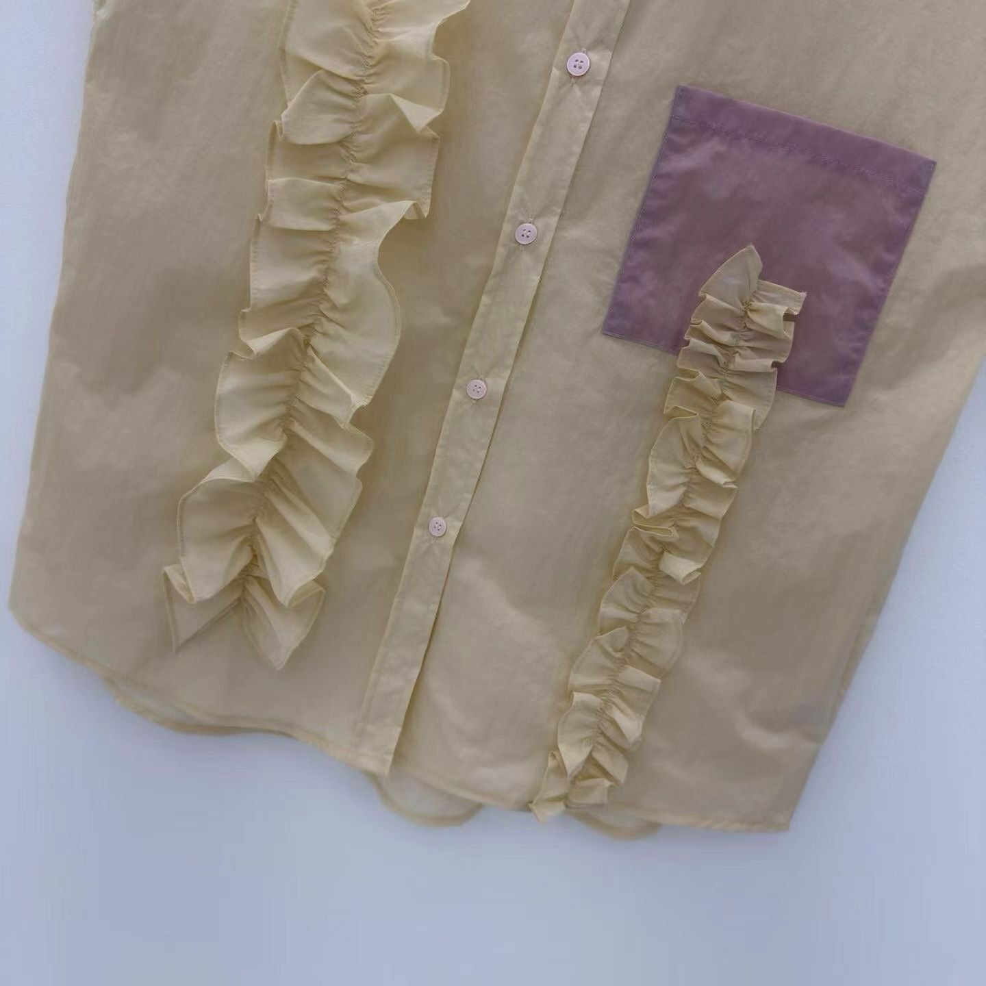 撞色口袋Ruffle恤衫/淺黃