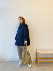 [11.11優惠]燈芯絨領中長Trench Coat/深藍