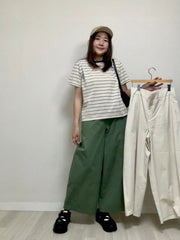 黑領多色條子T-shirt/奶油