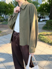 後摺褶恤衫/橄欖