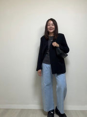 紗腳V領西裝褸/黑
