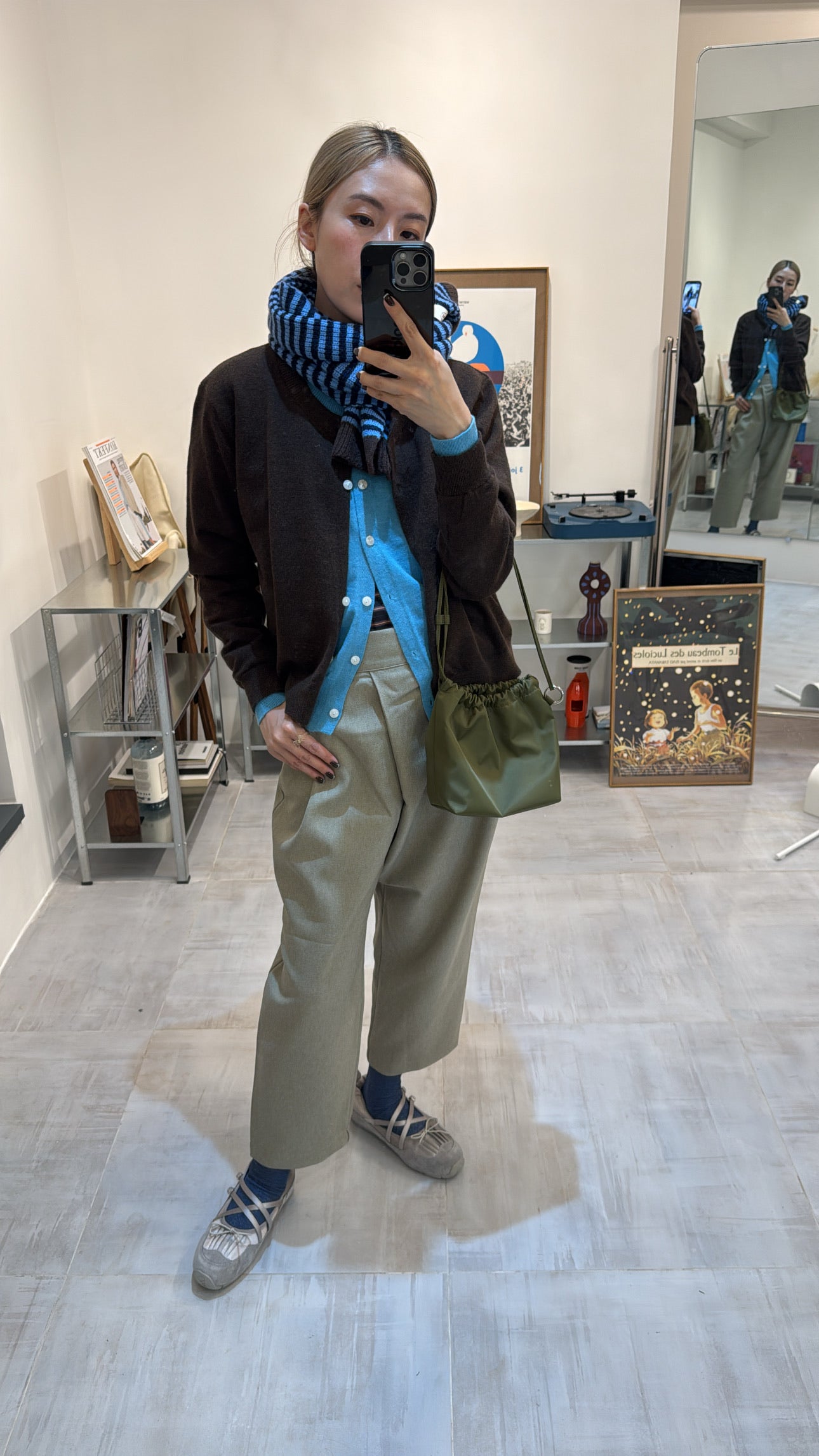 併色cardigan/啡+彩藍