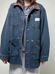 燈心絨領牛仔褸/黑