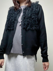 紗紗ruffle cardigan/黑