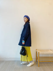 [11.11優惠]燈芯絨領中長Trench Coat/深藍