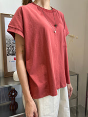 口袋Boxy Tee/霧橙紅