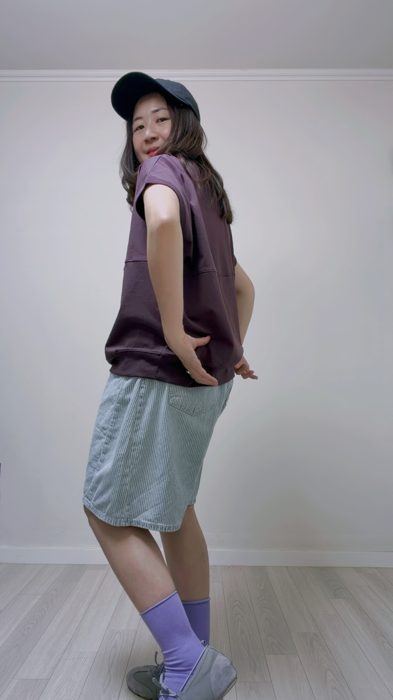 束繩牛仔短褲/條子藍