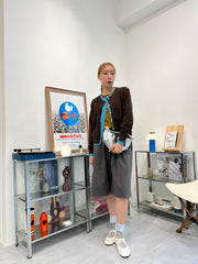 併色cardigan/啡+彩藍