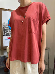 口袋Boxy Tee/霧橙紅