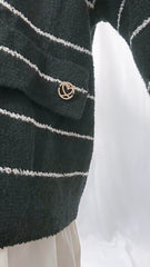 (訂貨)心心鈕扣間條Cardigan/黑