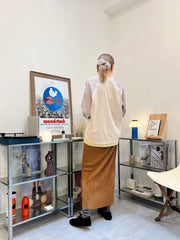 條子袖併布T-shirt/杏