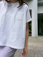 口袋撞色線T-shirt/白