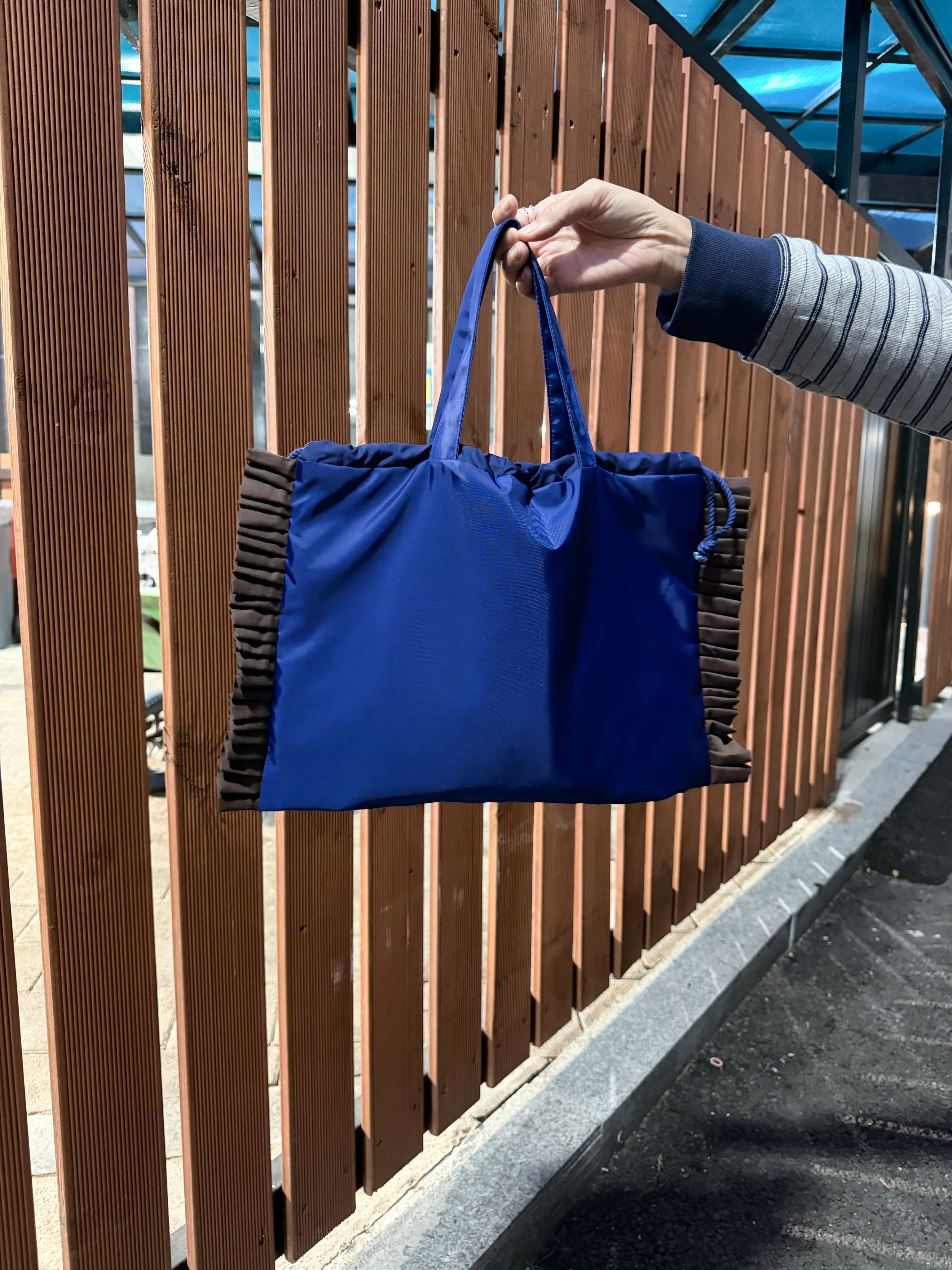 細Ruffle Tote Bag/藍