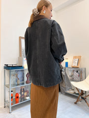 燈心絨領牛仔褸/黑