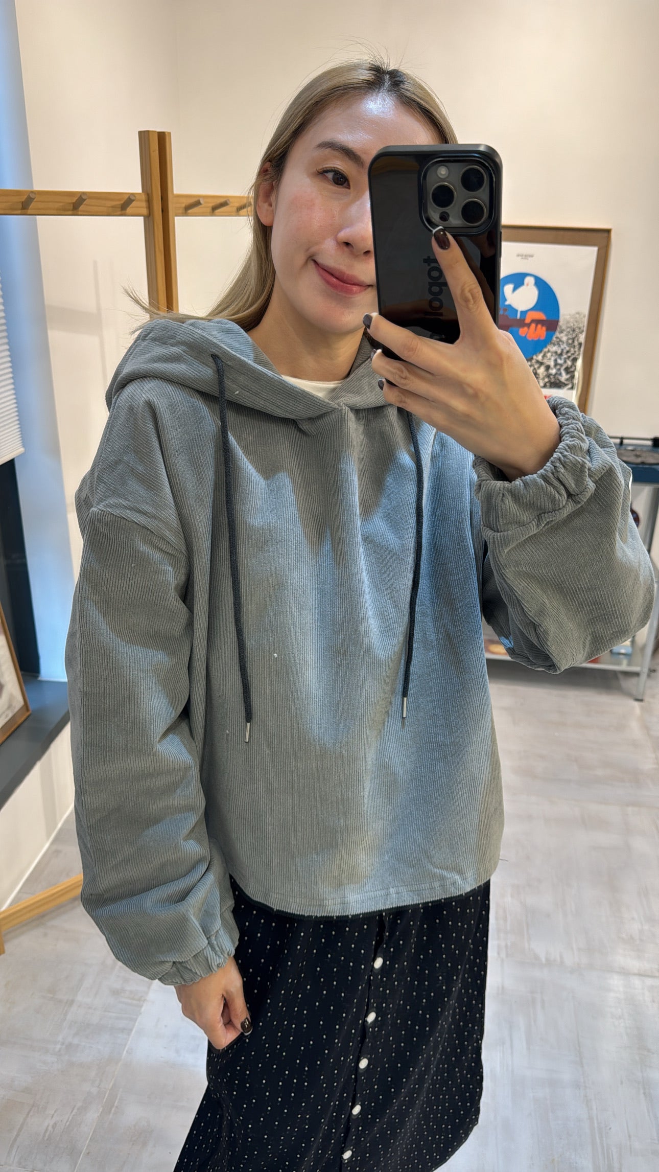 燈心絨hoodie衛衣/灰藍