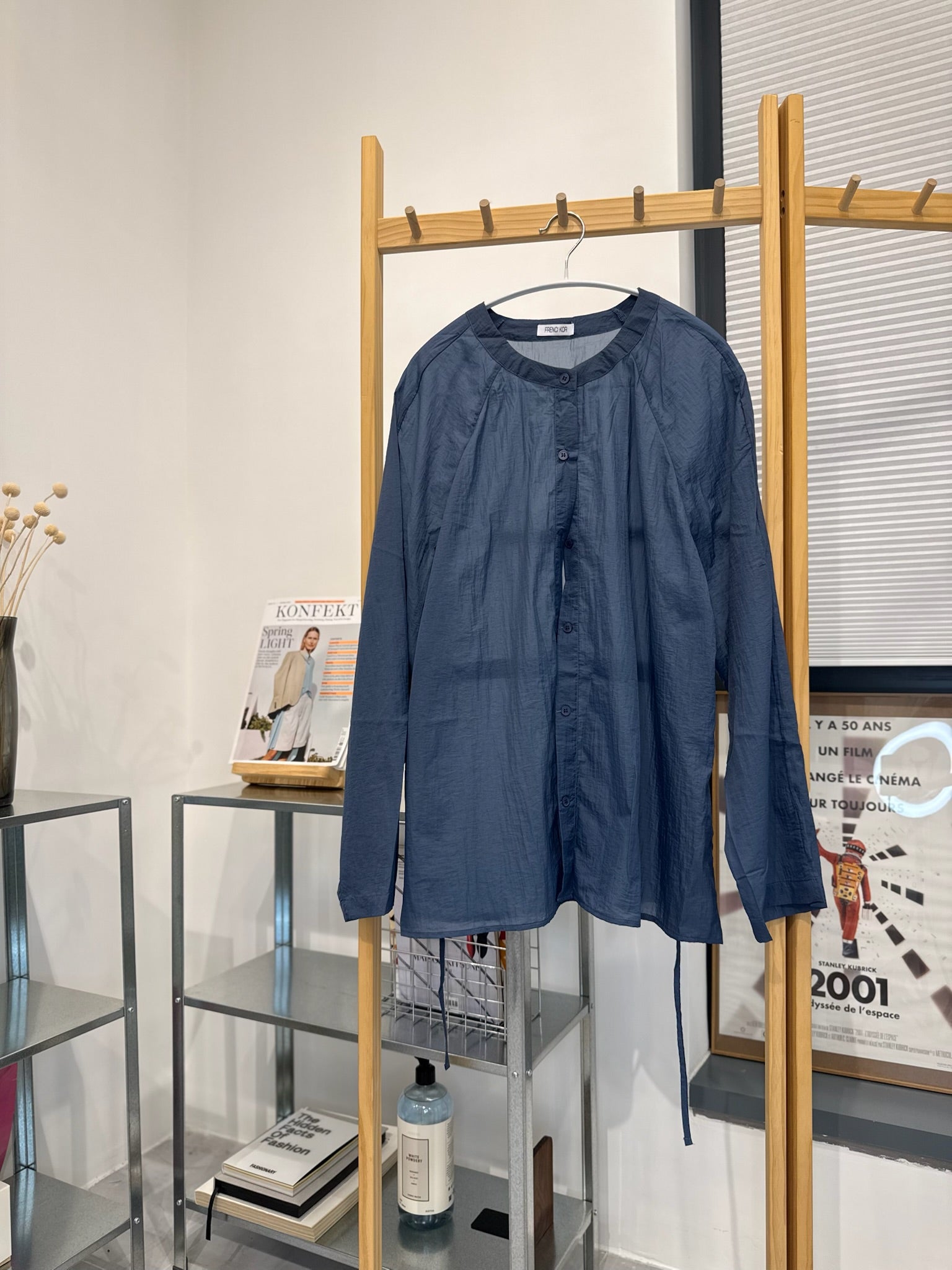 後束腰透薄恤衫外套/霧藍