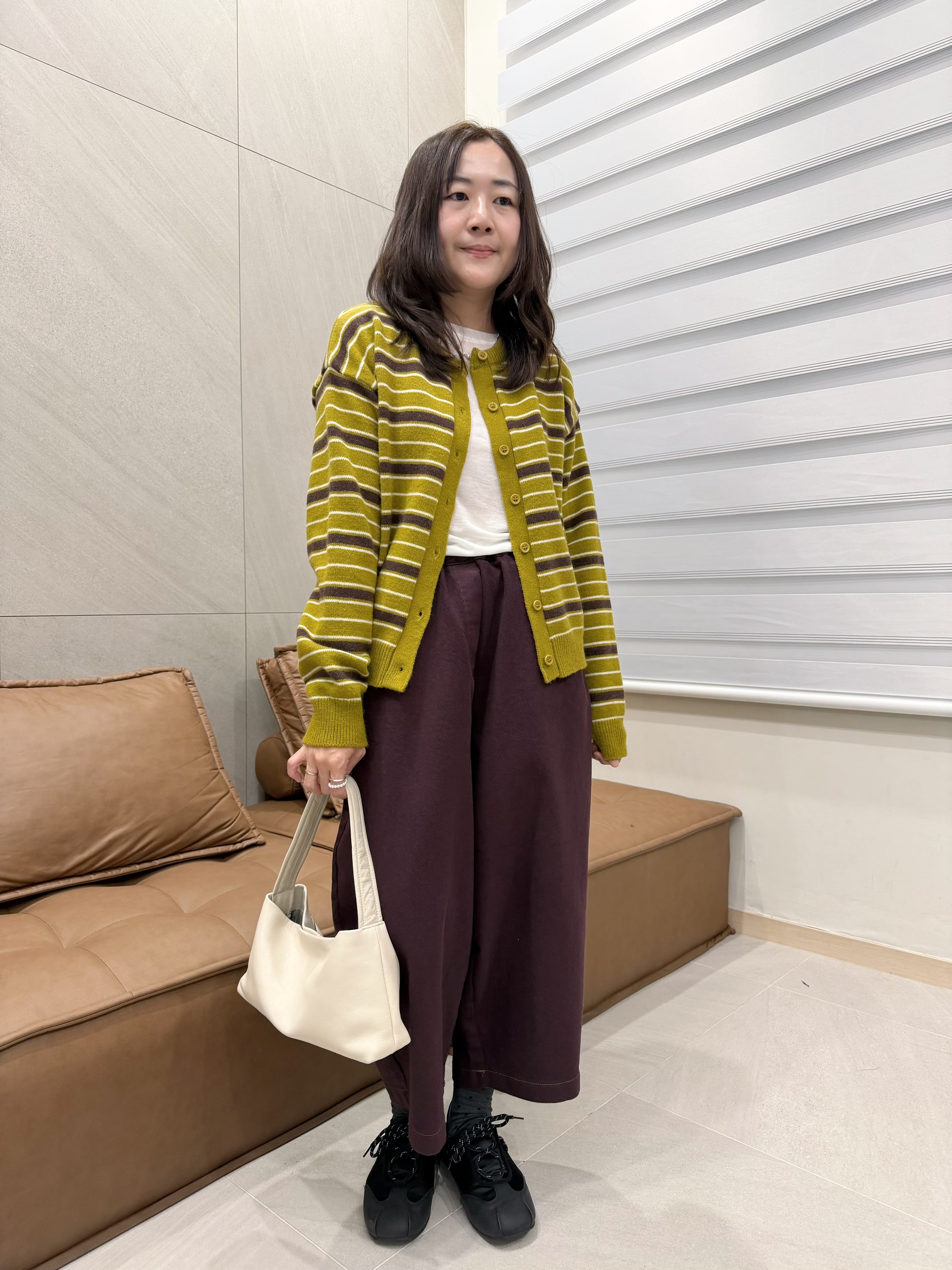 間條Cardigan/芥茉黃