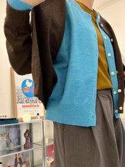併色cardigan/啡+彩藍