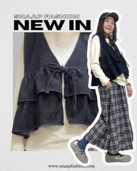 (預購)燈芯絨雙層Ruffle背心/黑