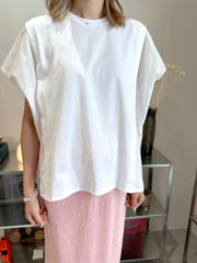 (訂貨：15工作天)摺褶併布T-shirt/白