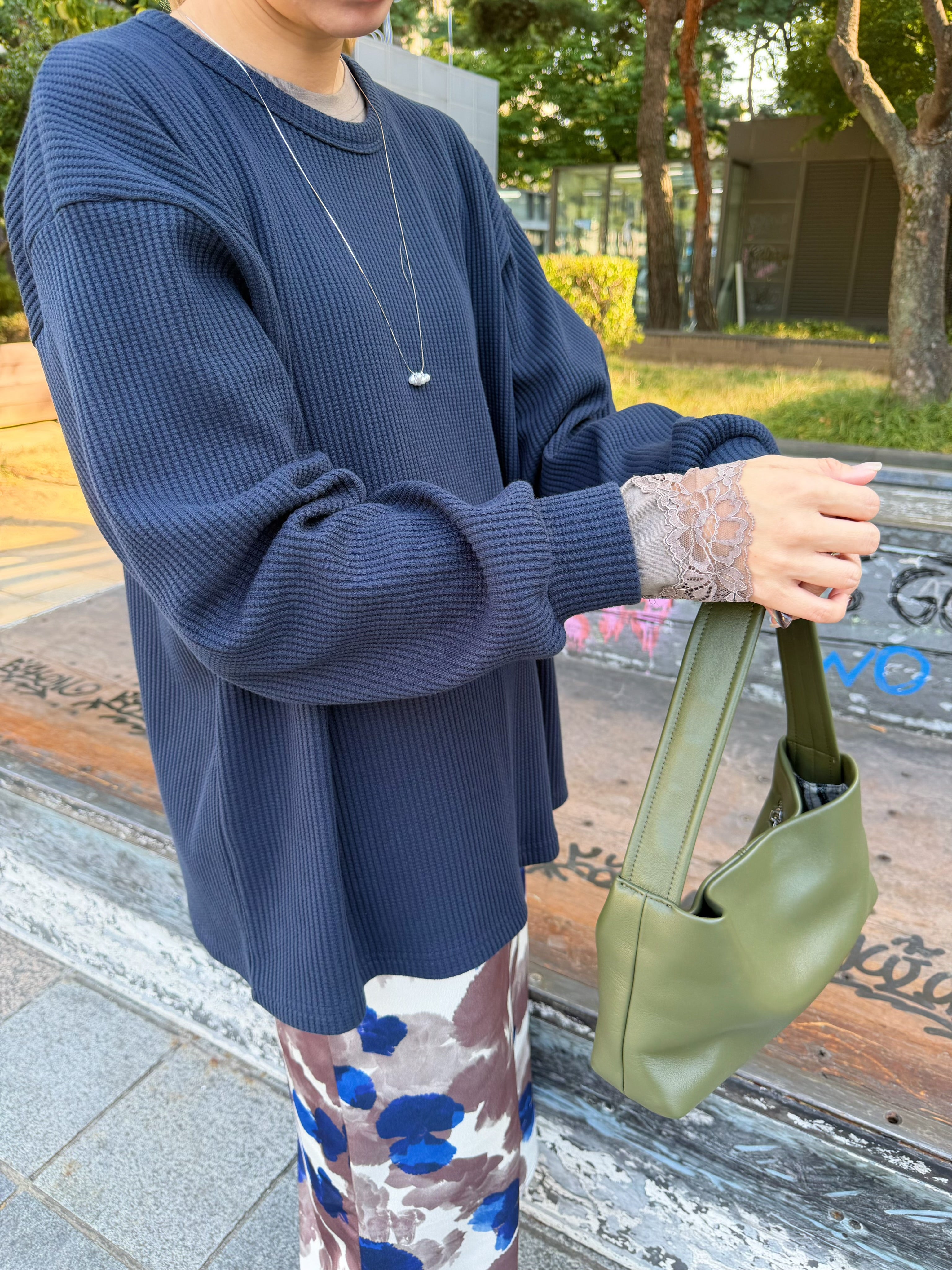 羊皮梯形手袋/橄欖