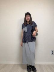 撞色口袋Ruffle恤衫/深藍