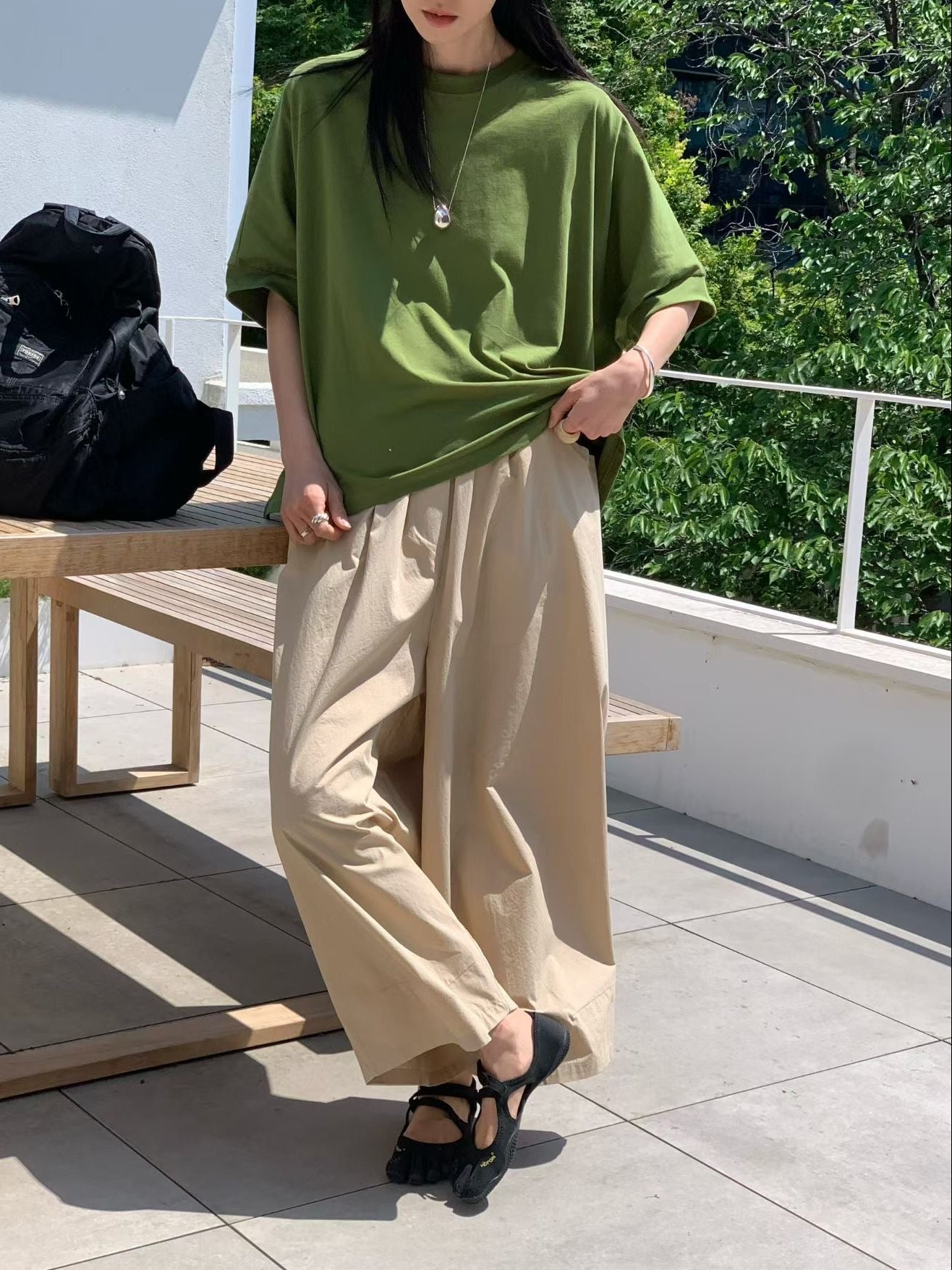 中袖Boxy T-shirt/綠茶