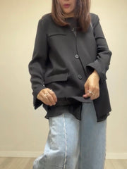 紗腳V領西裝褸/黑
