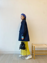 [11.11優惠]燈芯絨領中長Trench Coat/深藍