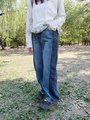 併黑色牛仔褲/藍