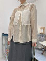 開叉輕透恤衫/杏