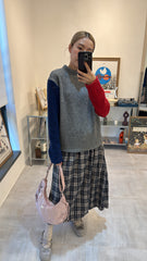 兩袖併色小企領T-shirt/灰