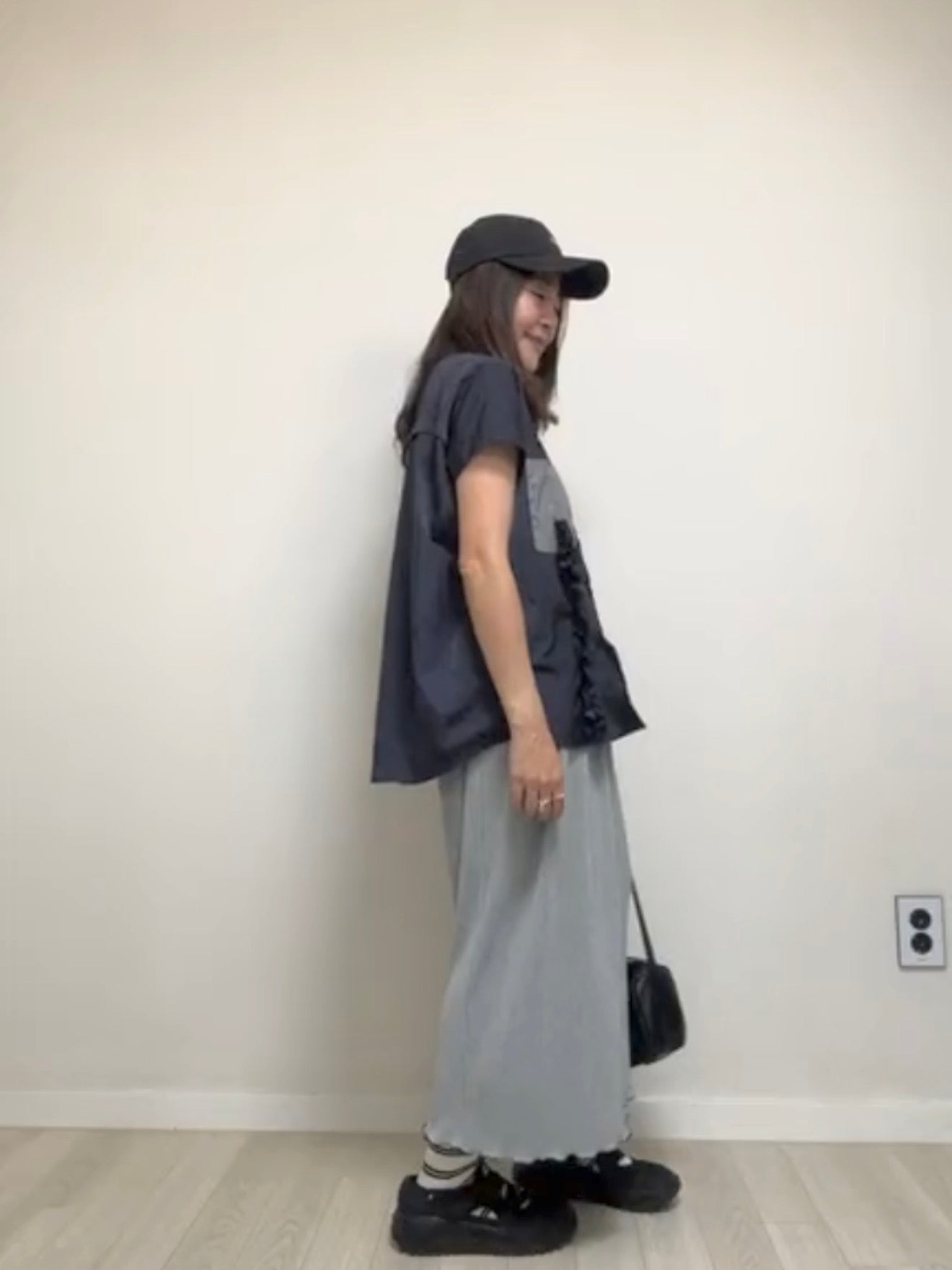 撞色口袋Ruffle恤衫/深藍