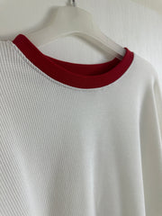 撞色領袖waffle T-shirt/白