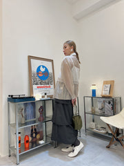 開叉輕透恤衫/杏