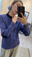 手肘patch work T-shirt/紫藍