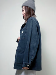 燈心絨領牛仔褸/黑