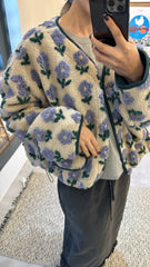 紫花羊羔毛外套/米杏